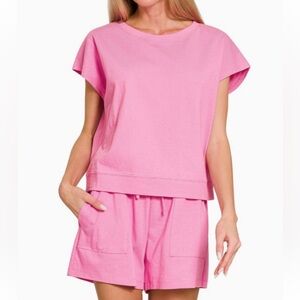 Premium Cotton Top & Shorts Set - Candy Pink